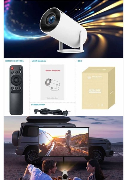 Taşınabilir 180° Dönebilen Wi-Fi ve Bluetooth Android Projeksiyon Cihazı, Beyaz Renk