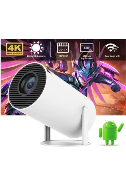 Hafif ve Güçlü Ev Sineması Projektörü, Şık Tasarım, Yüksek Performans, Beyaz Renk