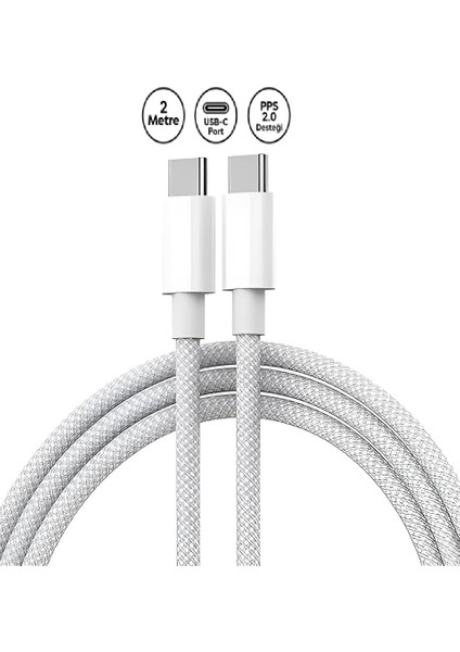 2 Metre 60W Apple Iphone 15 - 16 - Pro - Pro Max Hasır Hızlı Şarj Kablosu Type-C To Type-C