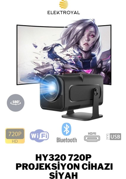 Kablosuz 720P Projeksiyon Cihazı Bluetooth Destekli Siyah