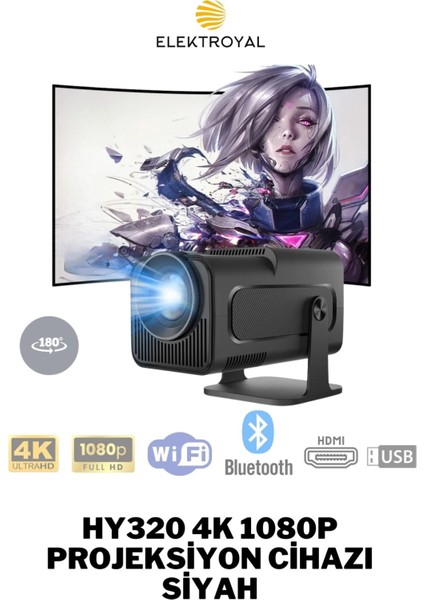 4K 1080P Kablosuz Bluetooth Projektör Siyah