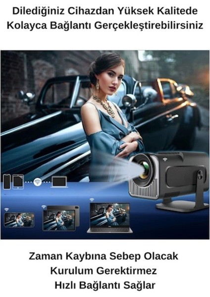 4K 1080P Kablosuz Bluetooth Projektör Siyah