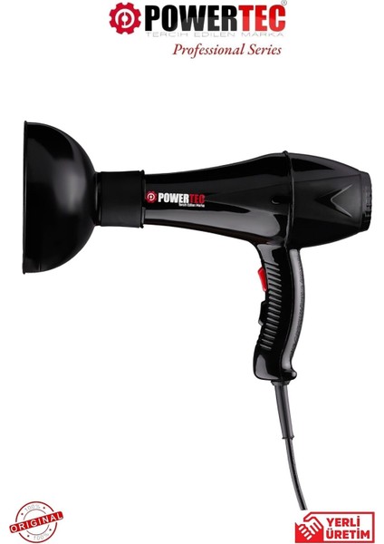 Güçlü 2500W Profesyonel Saç Kurutma ve Difüzör Seti Siyah