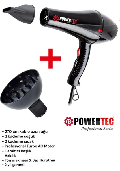 Güçlü 2500W Profesyonel Saç Kurutma ve Difüzör Seti Siyah modelleri