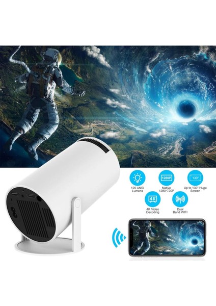 Taşınabilir Android Projektör, Wifi Bağlantılı, Ultra Hd, Beyaz Renk fiyatları