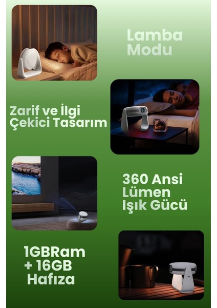 Taşınabilir 4K 1080P Android Sinema Projektörü, Powerbankli, Beyaz fırsatları