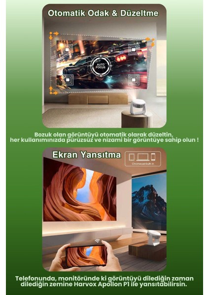 Taşınabilir 4K 1080P Android Sinema Projektörü, Powerbankli, Beyaz indirimleri