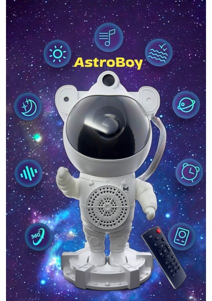 Yıldızlı Astronot Gece Lambası, Tavan ve Masa Dekorasyonu, Galaksi Temalı, Beyaz