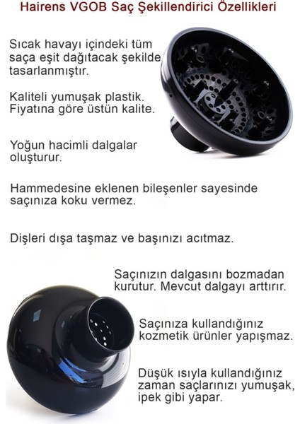 Siyah Difüzörlü Saç Kurutma Fön Makinesi, Hızlı ve Güçlü Kurutma Özelliği