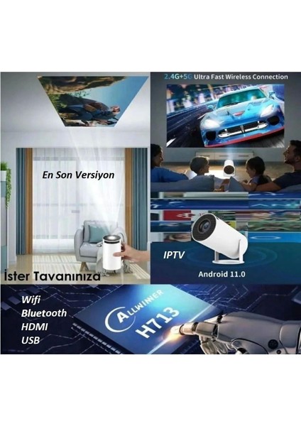 Taşınabilir Akıllı Projektör, Telefon ve Android 11 Desteği ile Eğlenceyi Yükseğe Taşı! indirimleri