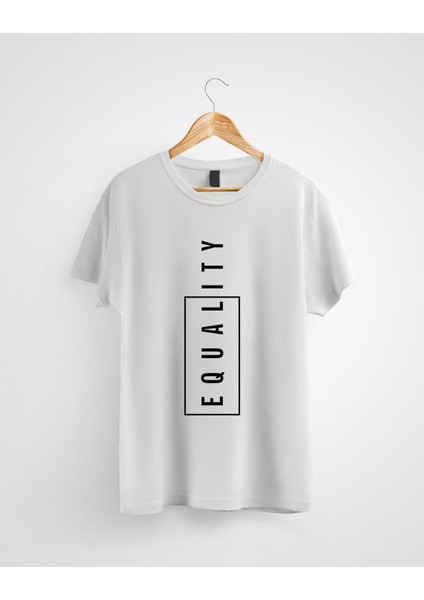 Unisex Beyaz Equality Eşitlik Minimalist Baskılı Tshirt