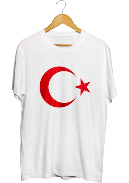 Ay Yıldız Baskılı Unisex Beyaz Tişört