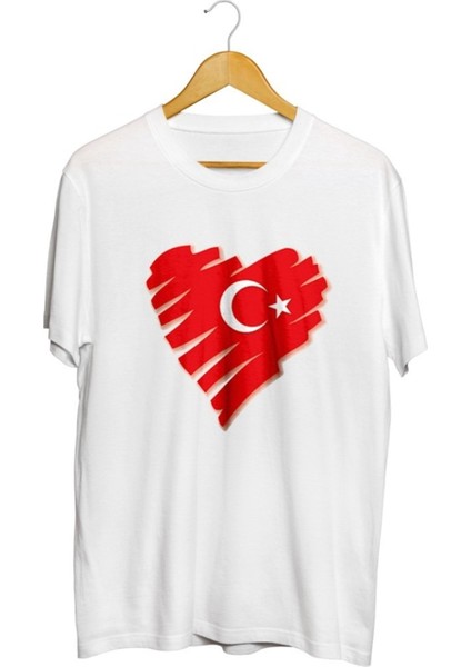 23 Nisan Kalp Türk Bayrağı Baskılı Unisex Tişört