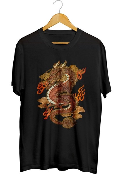 Altın Ejderha Dragon Baskılı Unisex Tişört