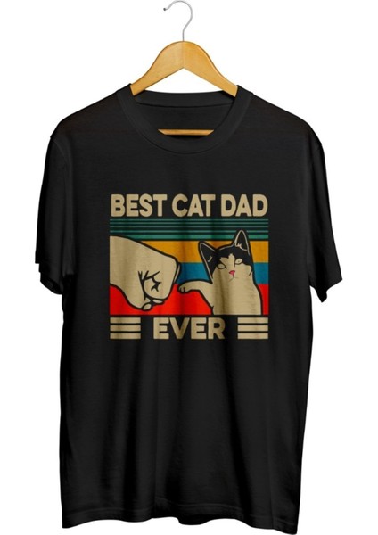 Vintage Best Cat Dad Ever Baskılı Unisex Tişört
