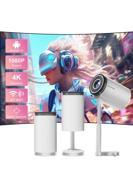Taşınabilir 1080P Projektör, 4K Video Desteği, Ev Sineması, Android Smart, Beyaz fiyatları