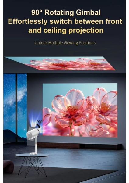 Taşınabilir 1080P Projektör, 4K Video Desteği, Ev Sineması, Android Smart, Beyaz indirimleri