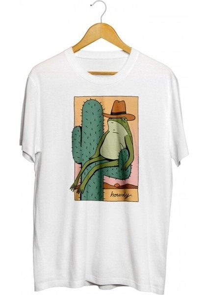Howdy Kovboy Kurbağa Baskılı Unisex Tişört