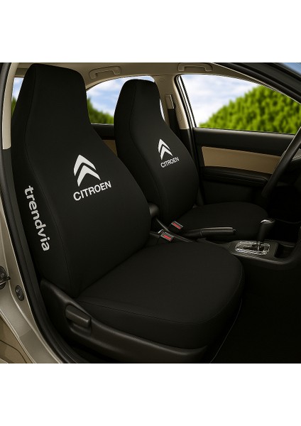 Citroën Logolu Siyah Penye Oto Koltuk Kılıfı Ön ve Arka Set - Servis Kılıfı