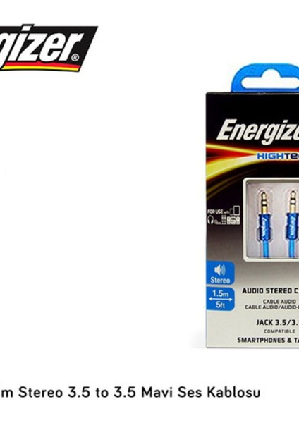 Mavi 1.5m Stereo 3.5mm Erkek-Erkek Ses Kablosu