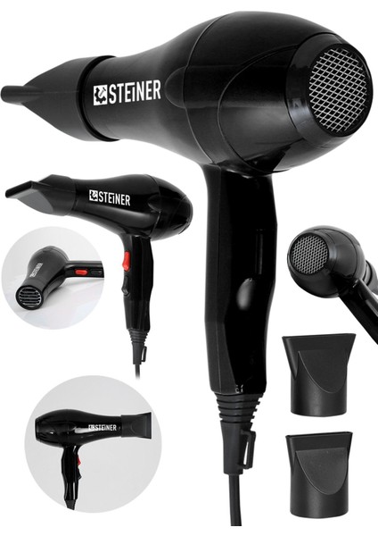 Güçlü 3600W Profesyonel Saç Kurutma Makinesi, Siyah, Iki Başlık, Ac Motor