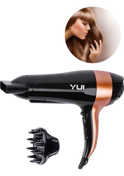 2300W Iyonik Turbo Saç Kurutma Makinesi, Siyah, 2 Kademe, Hızlı ve Güçlü Kurutma