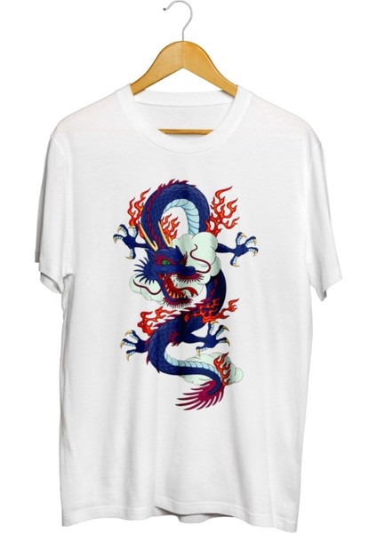 Mavi Ejderha Dragon Baskılı Unisex Tişört