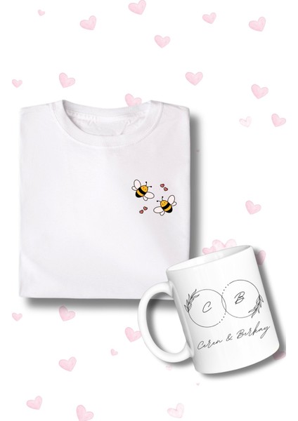Isme Özel Unisex Tişört ve Kupa Seti Sevgililer Günü Özel Baskılı Set