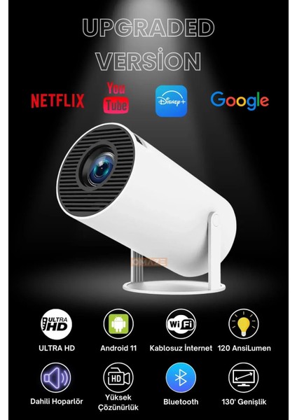 Taşınabilir Wi-Fi Akıllı Hd Projektör, Android Destekli, Sinema Keyfi
