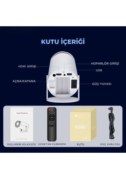 Taşınabilir Wi-Fi Akıllı Hd Projektör, Android Destekli, Sinema Keyfi