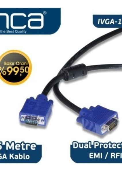 Kahverengi 1,5m VGA Kablo, Güçlü ve Esnek Bağlantı Için Uygun