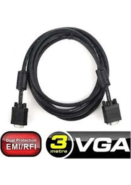 3 Metre VGA Erkek-Erkek Kablo, Kahverengi, Yüksek Kalite