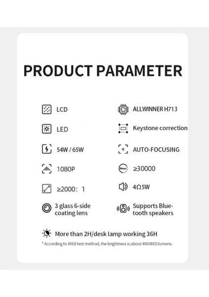 Taşınabilir Android Projektör, 180" Ekran, 4k, Wi-Fi 6, Bluetooth 5.0, Full Hd
