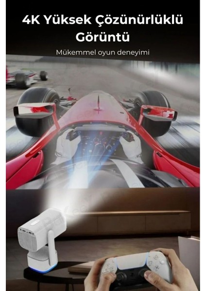 Taşınabilir Şarjlı Android Bluetooth Ev Sinema Projektörü Beyaz fiyatları