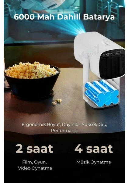 Taşınabilir Şarjlı Android Bluetooth Ev Sinema Projektörü Beyaz indirimleri