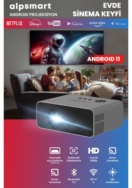 Taşınabilir Android Projeksiyon Cihazı, Wi-Fi, Bluetooth, Android 11, Beyaz Renk fiyatları