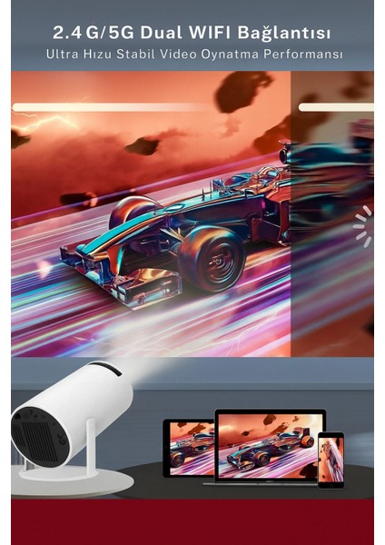 Taşınabilir Projektör, 50.000 Saat Led, Wi-Fi, Hd Görüntü Kalitesi, Beyaz fiyatları