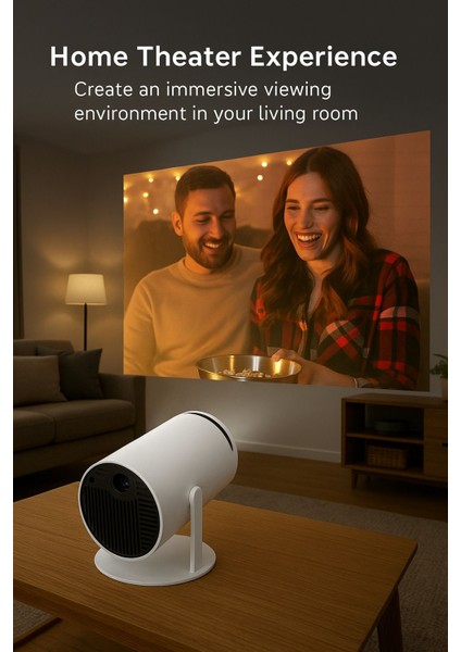 Taşınabilir Projektör, 50.000 Saat Led, Wi-Fi, Hd Görüntü Kalitesi, Beyaz