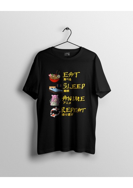 Eat Sleep Anime Tekrar Baskılı Tişört
