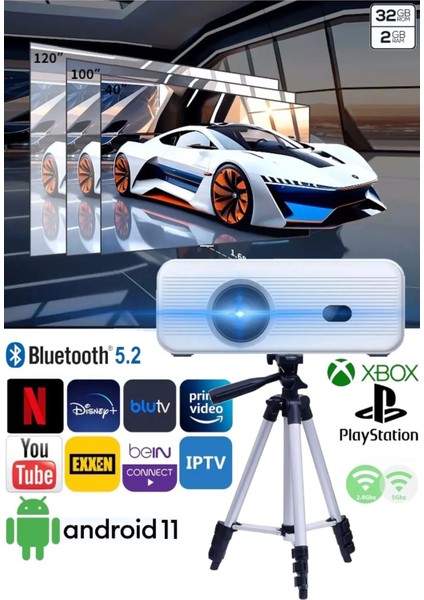 Taşınabilir Akıllı Projektör, Wi-Fi, Bluetooth, Android 11, 2gb Ram, 32GB Depolama modelleri
