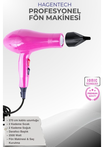 2500W Pembe Profesyonel Saç Kurutma ve Fön Makinesi