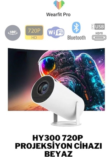 Hd 720P Android Kablosuz Bluetooth Dönen Projektör Beyaz