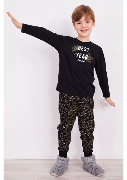 Best Year Energy Siyah Erkek Çocuk Uzun Kol Pijama Takım