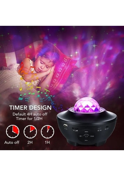 7 Renkli Ambiyans Projektör ve Bluetooth Müzik Işığı Siyah