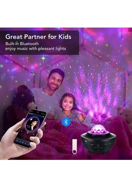 7 Renkli Ambiyans Projektör ve Bluetooth Müzik Işığı Siyah