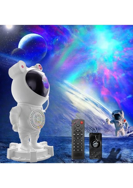Beyaz Astronot Projektör Gece Lambası Bluetooth Hoparlör Gökyüzü ve Bulutsu Tasarım