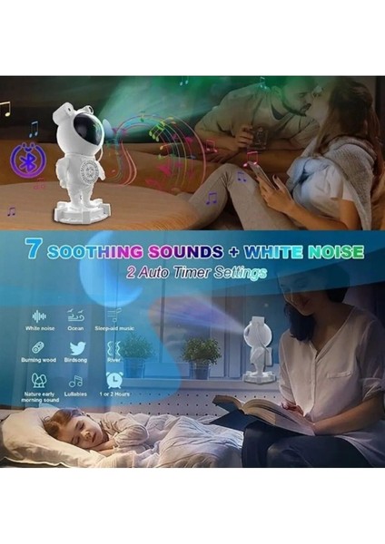 Beyaz Astronot Projektör Gece Lambası Bluetooth Hoparlör Gökyüzü ve Bulutsu Tasarım fırsatları