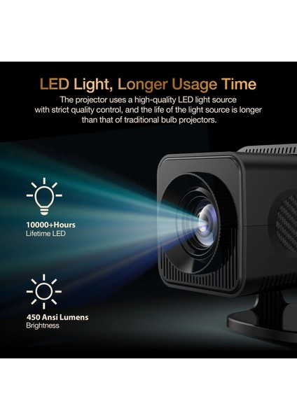 Yüksek Çözünürlüklü Akıllı Projeksiyon, 4k, Wifi6, Bluetooth 5.0, Ev ve Oyun Kullanımı
