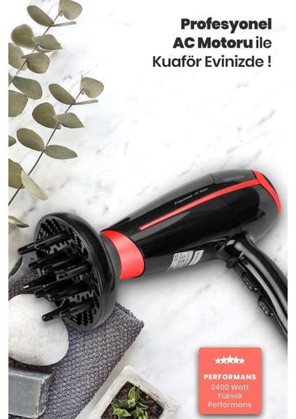 2400W Ac Motorlu Hız ve Isı Ayarlı Profesyonel Saç Kurutma Makinesi fırsatları