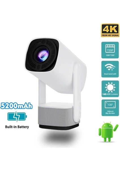 Taşınabilir 4K Wi-Fi Rgb LED Akıllı Projeksiyon, Powerbanklı, Android Uyumlu